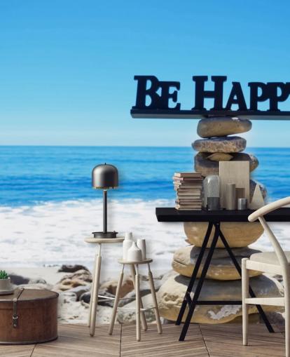 Firme Be Happy en rocas equilibradas