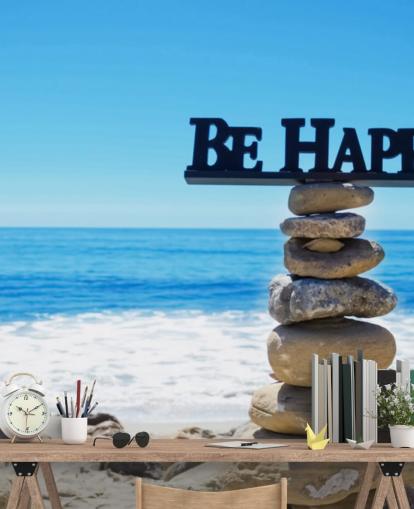 Firme Be Happy en rocas equilibradas Firme Be Happy en rocas equilibradas