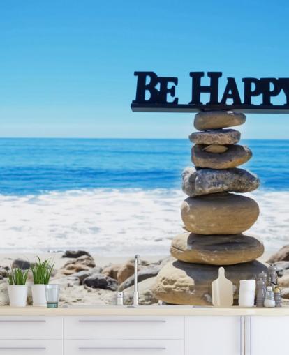 Sign Be Happy on balanced rocks Sign Be Happy on balanced rocks