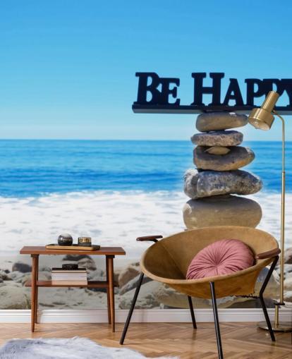 Firme Be Happy en rocas equilibradas