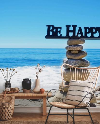 Firme Be Happy en rocas equilibradas