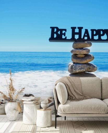 Firme Be Happy en rocas equilibradas