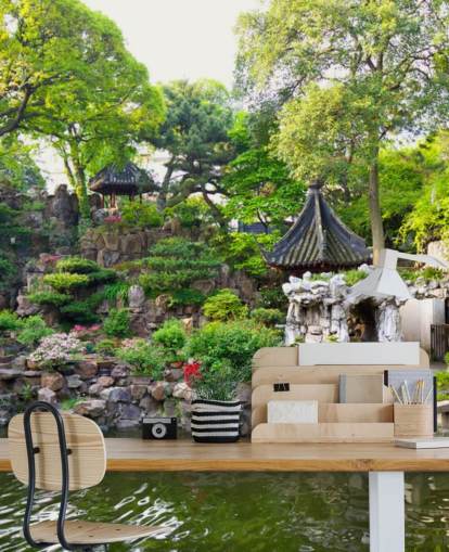 Mural de pared Jardín acuático de rocas japonesas