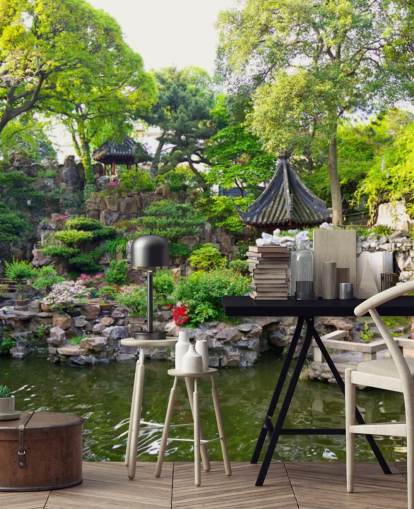 Japanse rotswater tuin muurschildering Japanse rotswater tuin muurschildering