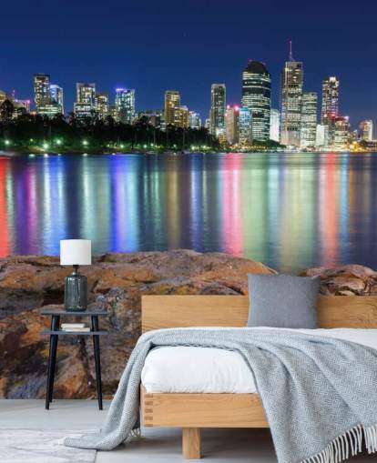 brisbane di notte che riflette i colori sulla carta da parati acqua