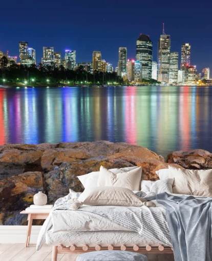 brisbane di notte che riflette i colori sulla carta da parati acqua