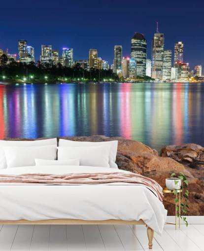 brisbane di notte che riflette i colori sulla carta da parati acqua