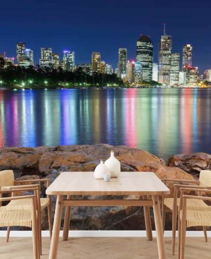 Brisbane natten afspejler farver på vand tapet