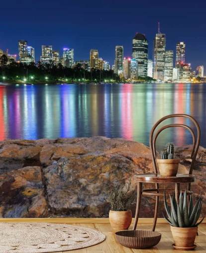brisbane en la noche reflejando colores en papel tapiz de agua