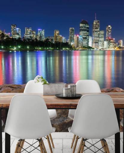Papier peint Brisbane la nuit reflétant les couleurs sur l'eau