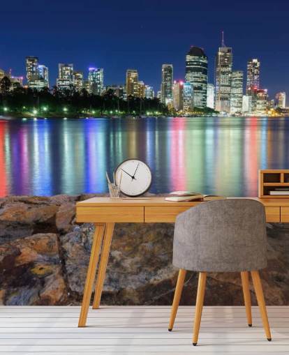 brisbane at night reflecting colours on water wallpaper