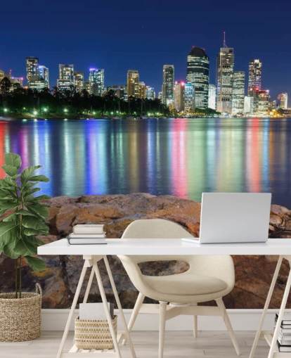 brisbane di notte che riflette i colori sulla carta da parati acqua