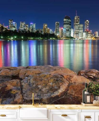 brisbane at night reflecting colours on water wallpaper