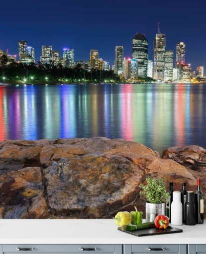 brisbane en la noche reflejando colores en papel tapiz de agua brisbane en la noche reflejando colores en papel tapiz de agua