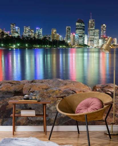 brisbane at night reflecting colours on water wallpaper