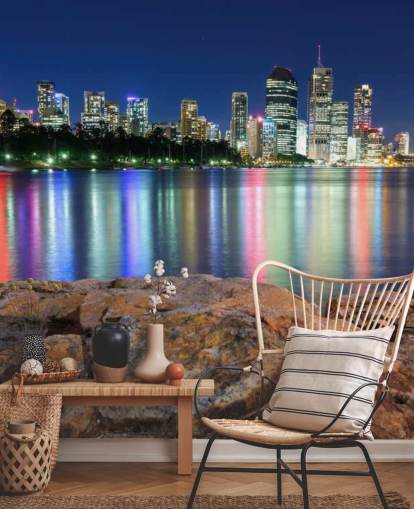 brisbane at night reflecting colours on water wallpaper