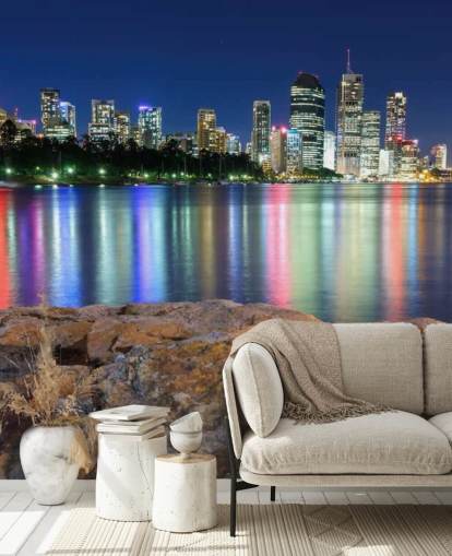 brisbane at night reflecting colours on water wallpaper