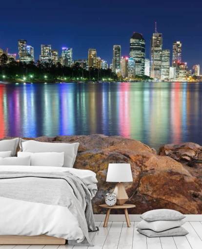 Brisbane à noite refletindo cores no papel de parede de água