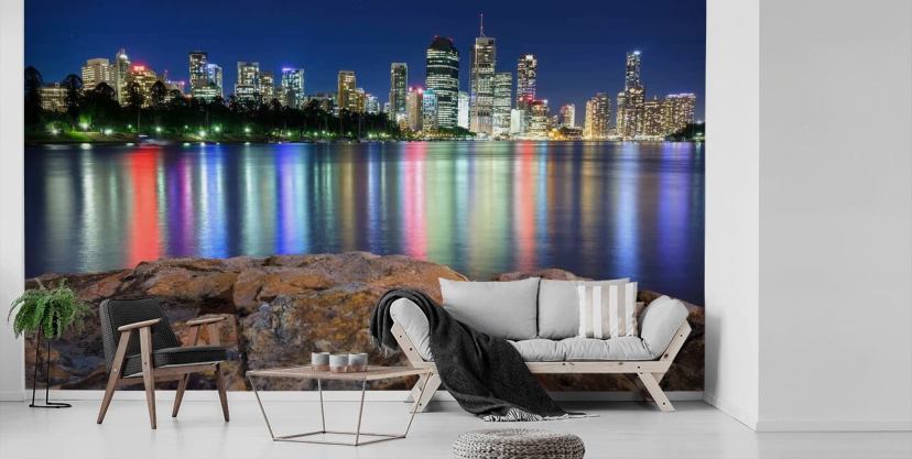 brisbane at night reflecting colours on water wallpaper