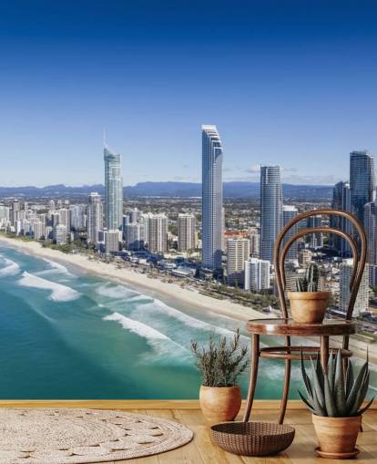 lungo tratto di spiaggia vicino alla carta da parati della città