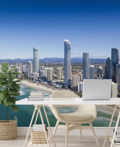 largo tramo de playa junto al fondo de pantalla de la ciudad