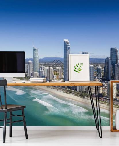 largo tramo de playa junto al fondo de pantalla de la ciudad