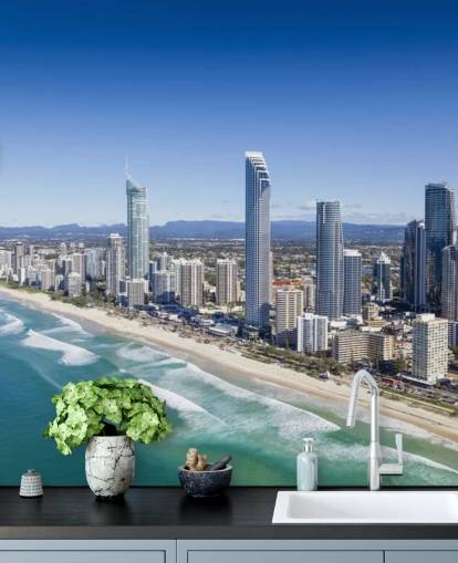 long stretch of beach next to city wallpaper long stretch of beach next to city wallpaper