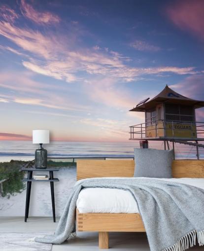 Décoration murale cabane de sauveteur sur la plage au coucher du soleil