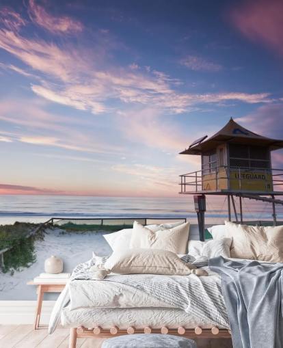 Livredder Hut på Strand ved Sunset Vægmaleri Livredder Hut på Strand ved Sunset Vægmaleri