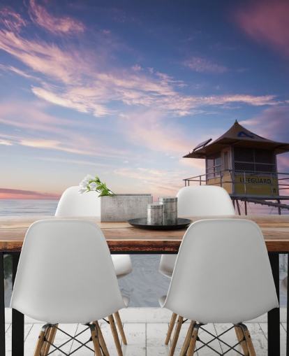 Lifeguard Hut on Beach at Sunset Wall Mural Lifeguard Hut on Beach at Sunset Wall Mural