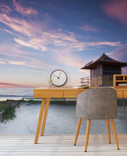 Livredder Hut på Strand ved Sunset Vægmaleri