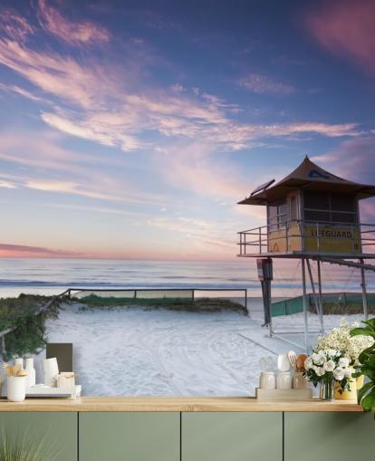 Lifeguard Hut on Beach at Sunset Wall Mural Lifeguard Hut on Beach at Sunset Wall Mural