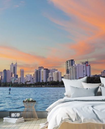 Skyline von Perth bei Sonnenuntergang