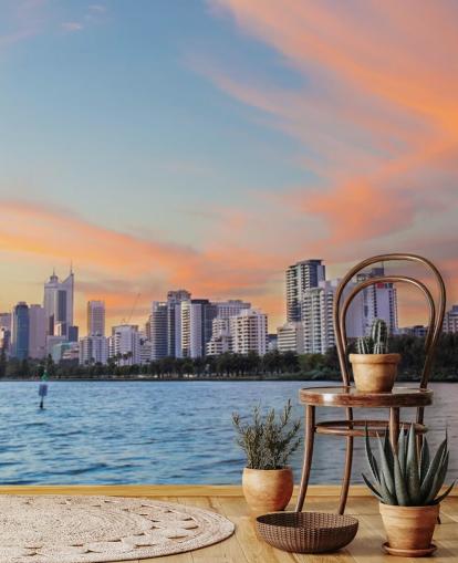 Skyline von Perth bei Sonnenuntergang