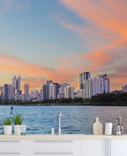 Skyline von Perth bei Sonnenuntergang