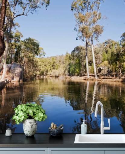 lago e alberi nella calda carta da parati australia lago e alberi nella calda carta da parati australia