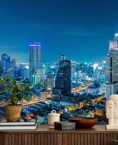 blauwe weergave van bangkok behang