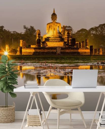 prachtige op maat gemaakte muurschildering op maat genaamd Sukhothai voor badkamers, spa's en thuiskantoren