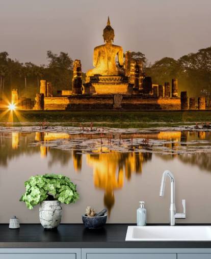 magnifique papier peint mural personnalisé en Thaïlande appelé Sukhothai pour les salles de bains, les spas et les bureaux à domicile