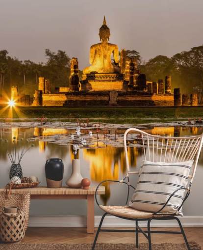 prachtige op maat gemaakte muurschildering op maat genaamd Sukhothai voor badkamers, spa's en thuiskantoren