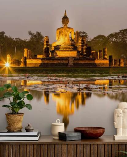 hermoso mural de papel pintado personalizado de Tailandia llamado Sukhothai para baños, spas y oficinas en casa