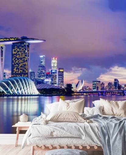 blå tonet singapore i aften tapet blå tonet singapore i aften tapet