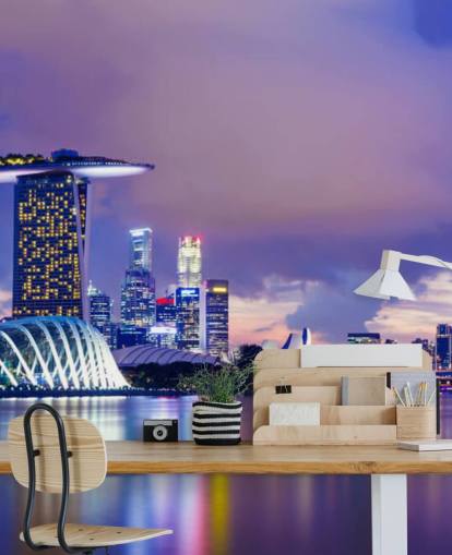 blå tonet singapore i kveld tapet