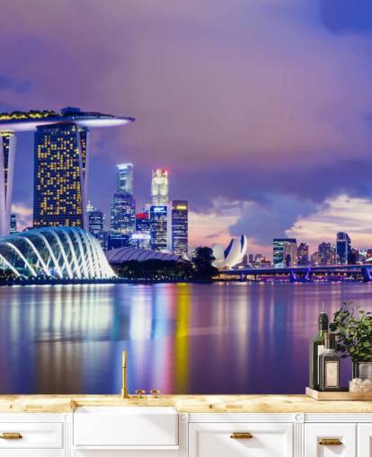 papel pintado de singapur en la noche
