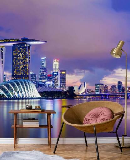 blauw getint singapore in de avond behang