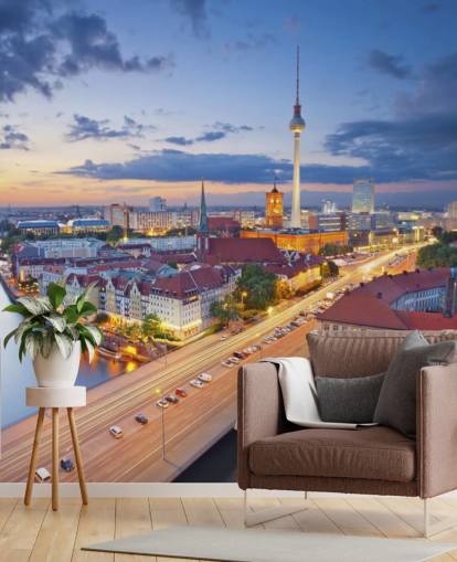 Berlin kvällssilhuett Berlin Evening Skyline Wallpaper 