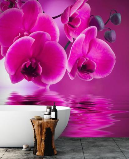 rosa anpassningsbar blommig tapetväggmålning kallad Pink Orchids för spa, hotell och badrum