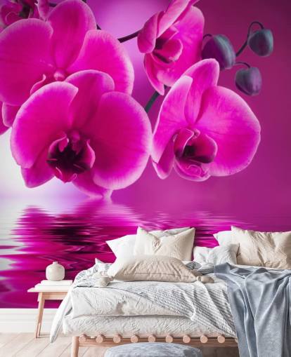 carta da parati floreale rosa personalizzabile chiamata Pink Orchids per spa, hotel e bagni carta da parati floreale rosa personalizzabile chiamata Pink Orchids per spa, hotel e bagni