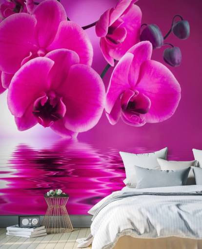 vaaleanpunainen räätälöitävä kukka-taustakuvamaalaus nimeltä Pink Orchids kylpylöihin, hotelleihin ja kylpyhuoneisiin