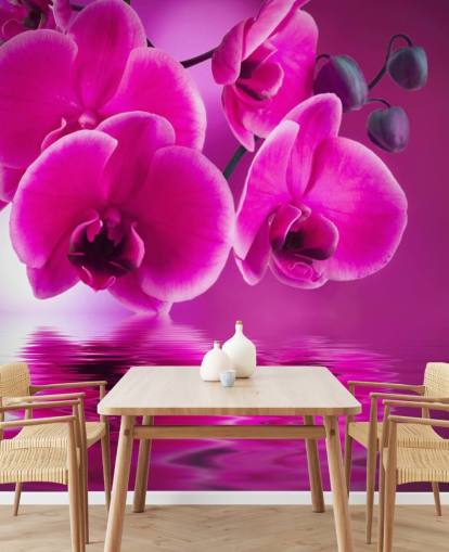 lyserødt tilpasseligt blomstertapet vægmaleri kaldet Pink Orchids til kurbade, hoteller og badeværelser lyserødt tilpasseligt blomstertapet vægmaleri kaldet Pink Orchids til kurbade, hoteller og badeværelser